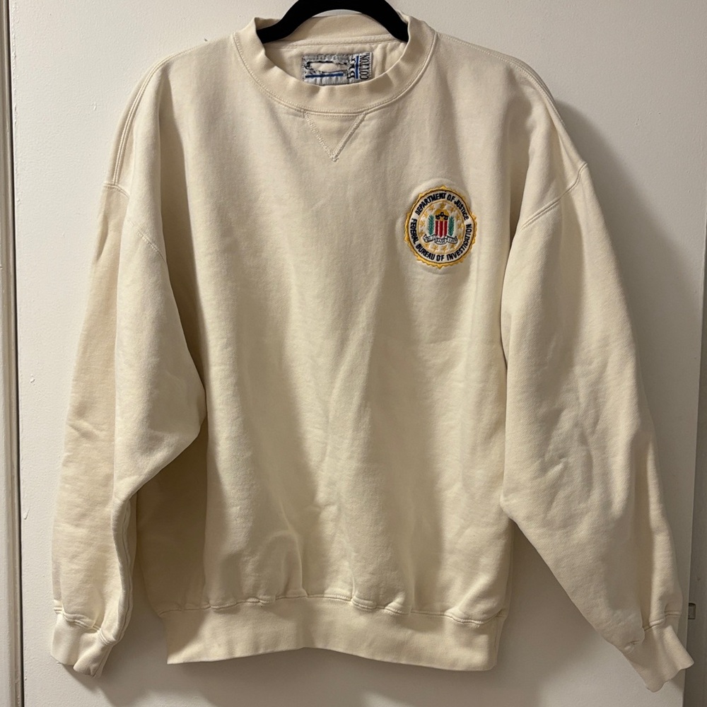 DOJ FBI Classic Cream Crewneck Sweater for Men